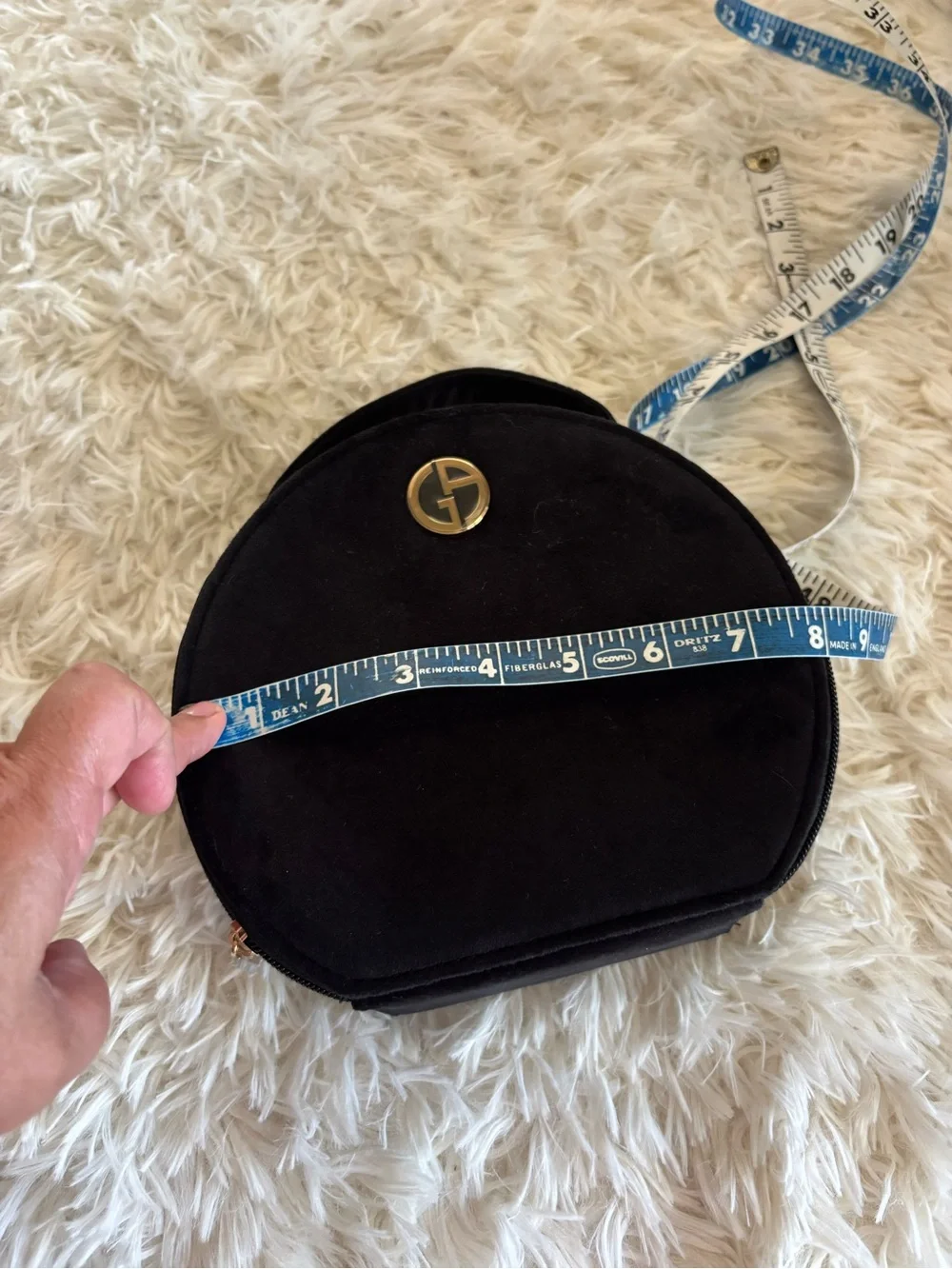 Giorgio Armani black velvet round structured make up bag NEW!